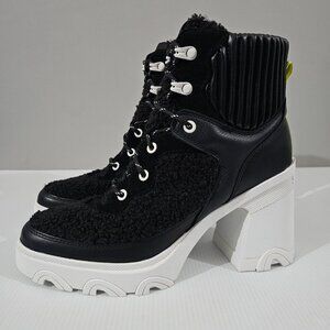 Sorel Brex Cozy Heel Boot Womens 10 Black Sea Salt White Lace Up Waterproof